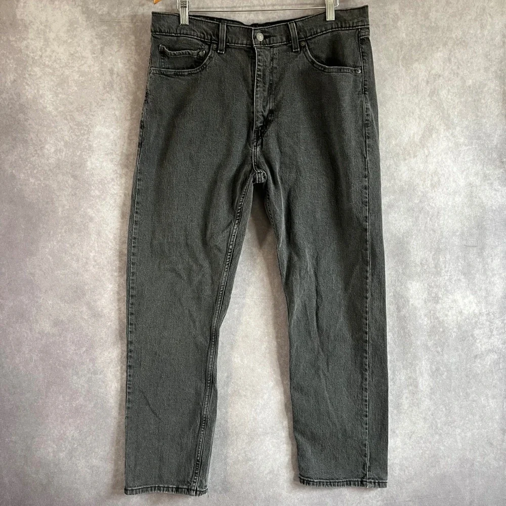 Levis 505 Regular Fit Mens 38x30 Black Faded Denim Jeans Casual Pants 00505-2913